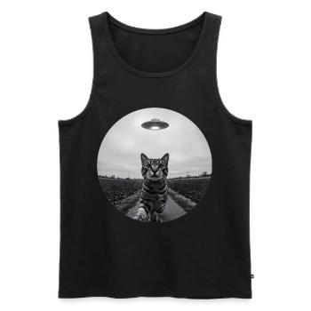 Funny UFO Space Cat Alien Design - Men's Premium Organic Tank Top - black - Front - Michal (187cm)