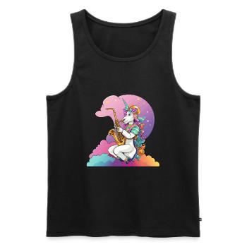 Saxophon Unicorn im Regenbogen - Männer Premium Bio Tank Top - Schwarz - Vorne - AI Model Male 178 light (178cm)