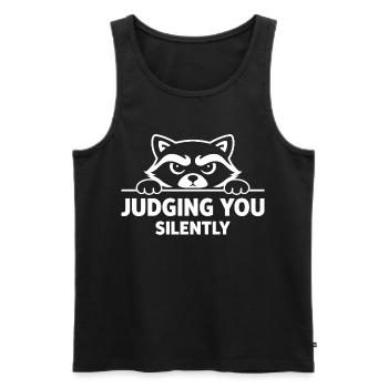 Lustiger Waschbär, Judging You Silently - Männer Premium Bio Tank Top - Schwarz - Vorne - AI Model Male 178 light (178cm)