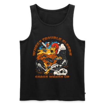 When Trouble Sleeps, Chaos Wakes Up–Düsteres Geier - Männer Premium Bio Tank Top - Schwarz - Vorne - Michal (187cm)