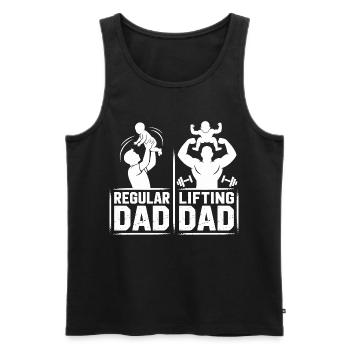 Dadkraft Double Image : Normal vs Kraftdad - Débardeur bio Premium Homme - noir - Devant - Michal (187cm)