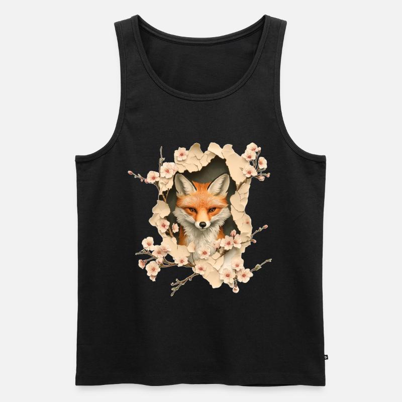 Fuchs mit Kirschblüten - Männer Premium Bio Tank Top - Schwarz