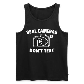 Real Cameras Don’t Text Spruch - Männer Premium Bio Tank Top - Schwarz - Vorne - AI Model Male 178 light (178cm)