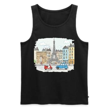 Pariser Stadtsilhouette Eiffelturm Cartoon-Kunst - Männer Premium Bio Tank Top - Schwarz - Vorne - AI Model Male 178 light (178cm)