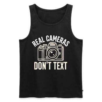 Real Cameras Don't Text Statement - Men's Premium Organic Tank Top - black - Front - AI Model Male 178 light (178cm)