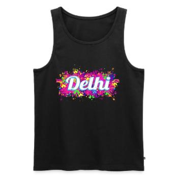 Souvenir de design aux couleurs colorées de Delhi en Inde - Débardeur bio Premium Homme - noir - Devant - AI Model Male 178 light (178cm)