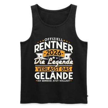 Retraités 2026 - La légende quitte le site - Débardeur bio Premium Homme - noir - Devant - AI Model Male 178 light (178cm)