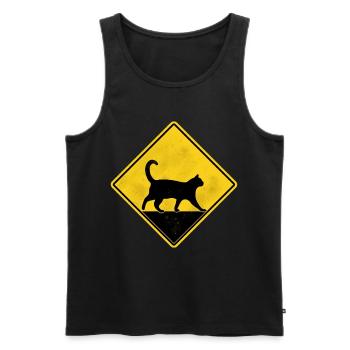 Chat panneau de signalisation jaune - Débardeur bio Premium Homme - noir - Devant - AI Model Male 178 light (178cm)