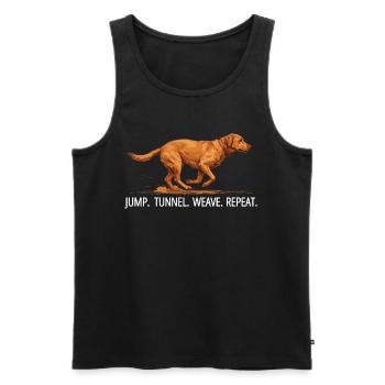 Répétition du tunnel de saut du Labrador Agility - Débardeur bio Premium Homme - noir - Devant - AI Model Male 178 light (178cm)