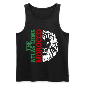Vertikale Marokko-Typografie mit AtlasLion - Männer Premium Bio Tank Top - Schwarz - Vorne - AI Model Male 178 light (178cm)