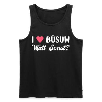 BÜSUM WATT SINON ? Vacances en mer du Nord : plaisir - Débardeur bio Premium Homme - noir - Devant - Michal (187cm)