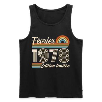 Born in February 1978 | 48th Anniversary - Men's Premium Organic Tank Top - black - Front - AI Model Male 178 light (178cm)