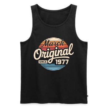 Legendary since march 1977 - Men's Premium Organic Tank Top - black - Front - AI Model Male 178 light (178cm)