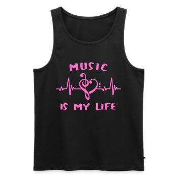 La musique, c’est ma vie - clef heart beats - Débardeur bio Premium Homme - noir - Devant - Michal (187cm)
