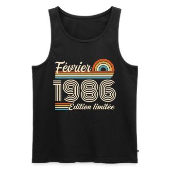 Nées en Février 1986 | 40ème Anniversaire - Débardeur bio Premium Homme - noir - Devant - AI Model Male 178 light (178cm)