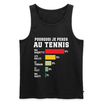 Tennis Pourquoi Je Perds Au Tennis  - Débardeur bio Premium Homme - noir - Devant - AI Model Male 178 light (178cm)