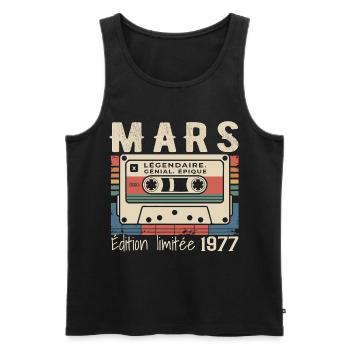 Anniversaire 1977 Mars 1977 né en Mars 1977 - Débardeur bio Premium Homme - noir - Devant - AI Model Male 178 light (178cm)
