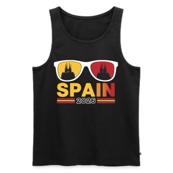 Vacances à Barcelone, Espagne, 2026 à la Sagrada Familia - Débardeur bio Premium Homme - noir - Devant - AI Model Male 178 light (178cm)
