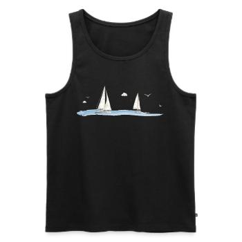 Aquarelle des voiliers – Marine à motif maritime - Débardeur bio Premium Homme - noir - Devant - Michal (187cm)