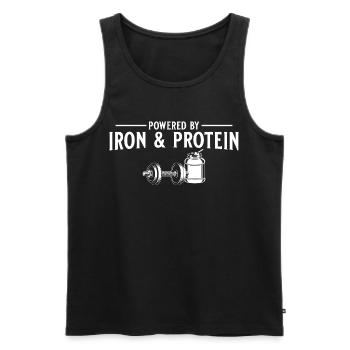 Propulsés par le fer et les protéines - Conception de salles de sport - Débardeur bio Premium Homme - noir - Devant - Michal (187cm)