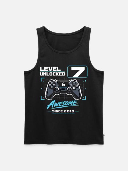 Level 7 Unlocked Gaming Gift Boys - Men's Premium Organic Tank Top - black