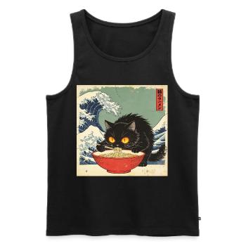 Japan Cat Ramen Noodles Retro Wave Pattern - Men's Premium Organic Tank Top - black - Front - AI Model Male 178 light (178cm)