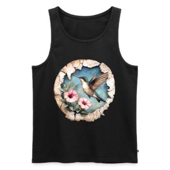 Colibri avec des fleurs - Débardeur bio Premium Homme - noir - Devant - Michal (187cm)