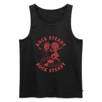 Couple de danse rock steady sur vinyle - Débardeur bio Premium Homme - noir - Devant - AI Model Male 178 light (178cm)