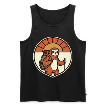Sloth Hiking Retro Badge Motif - Men's Premium Organic Tank Top - black - Front - Michal (187cm)