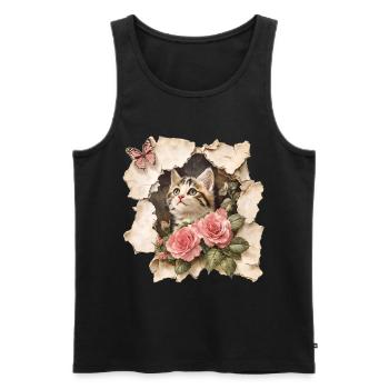 Chat au papillon - Débardeur bio Premium Homme - noir - Devant - AI Model Male 178 light (178cm)