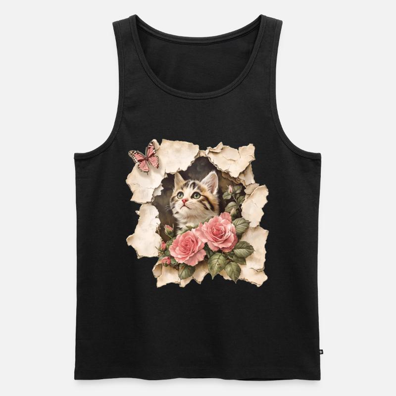 Katze mit Schmetterling - Männer Premium Bio Tank Top - Schwarz