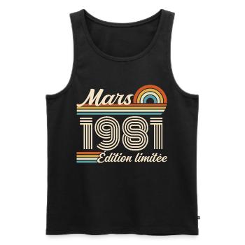 45e Cadeau d’anniversaire - Né en mars 1981 - Débardeur bio Premium Homme - noir - Devant - Michal (187cm)
