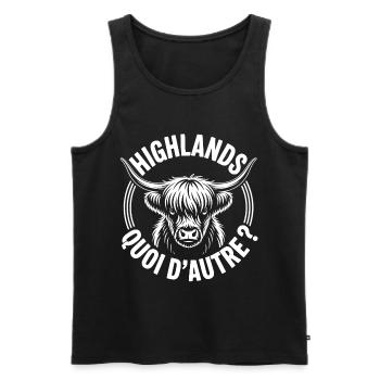 Vache Highland Écossaise – Highland Cow - Débardeur bio Premium Homme - noir - Devant - Michal (187cm)