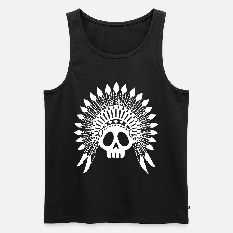 Indian Chief Skull (Weiß) - Männer Premium Bio Tank Top - Schwarz