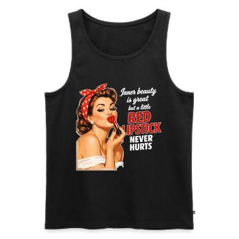 Pin-Up Girl Retro Design: Roter Lippenstift - Männer Premium Bio Tank Top - Schwarz - Vorne - AI Model Male 178 light (178cm)