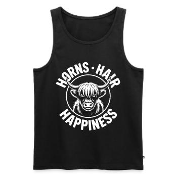 Horns Hair Happiness Highlands - Männer Premium Bio Tank Top - Schwarz - Vorne - Michal (187cm)