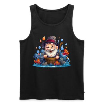 Fröhlicher Fischer mit bunten Fischen - Männer Premium Bio Tank Top - Schwarz - Vorne - Michal (187cm)
