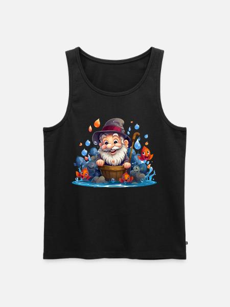 Fröhlicher Fischer mit bunten Fischen - Männer Premium Bio Tank Top - Schwarz