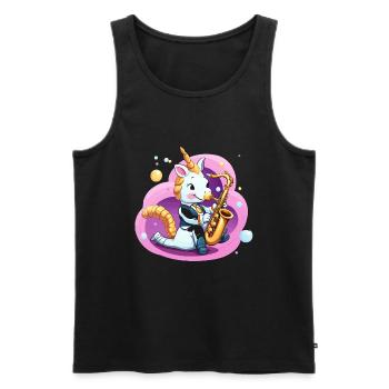 Einhorn Saxophon im Pink Wirbel - Männer Premium Bio Tank Top - Schwarz - Vorne - AI Model Male 178 light (178cm)