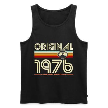 Original 1976 Retro Headphones - Men's Premium Organic Tank Top - black - Front - AI Model Male 178 light (178cm)