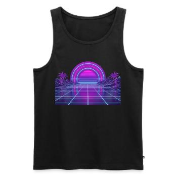 Retro Synthwave Sunset Neon Motif 80s - Men's Premium Organic Tank Top - black - Front - Michal (187cm)