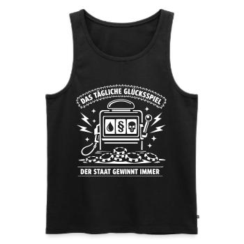Das Tägliche Glücksspiel. Der Staat Gewinnt Immer  - Männer Premium Bio Tank Top - Schwarz - Vorne - Michal (187cm)