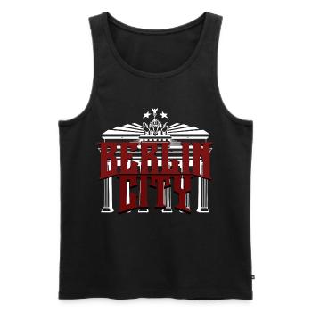 Berlin City lettering with Brandenburg Gate - Men's Premium Organic Tank Top - black - Front - AI Model Male 178 light (178cm)