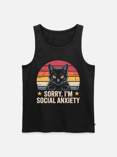 Retro-Katze schwarze Katze soziale Angst - Männer Premium Bio Tank Top - Schwarz
