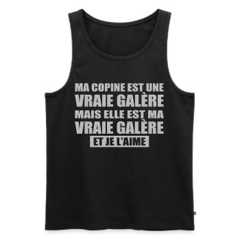 Cadeau Amoureux Humour Copine Galère Je L’Aime - Débardeur bio Premium Homme - noir - Devant - AI Model Male 178 light (178cm)