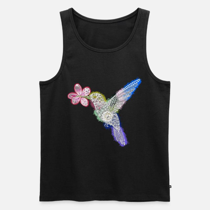 Zentangle-Kolibri mit Blume - Männer Premium Bio Tank Top - Schwarz