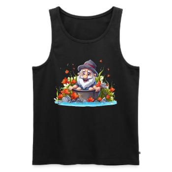 Gnom im Badetopf am Teich - Männer Premium Bio Tank Top - Schwarz - Vorne - AI Model Male 178 light (178cm)