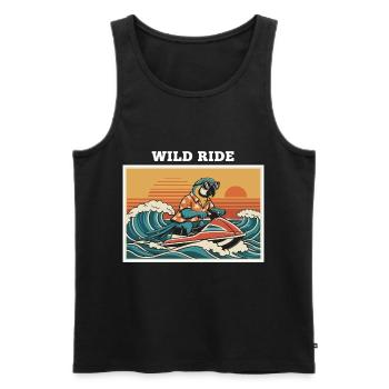 Retro Jet Ski Parrot "Wild Ride" - Men's Premium Organic Tank Top - black - Front - AI Model Male 178 light (178cm)