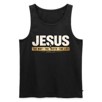 Verset biblique de Jésus, La voie de la vérité, la vie - Débardeur bio Premium Homme - noir - Devant - Michal (187cm)