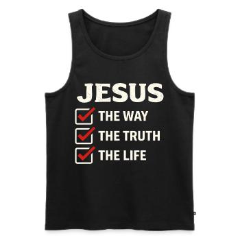 Verset biblique de Jésus, La voie de la vérité, la vie - Débardeur bio Premium Homme - noir - Devant - Michal (187cm)
